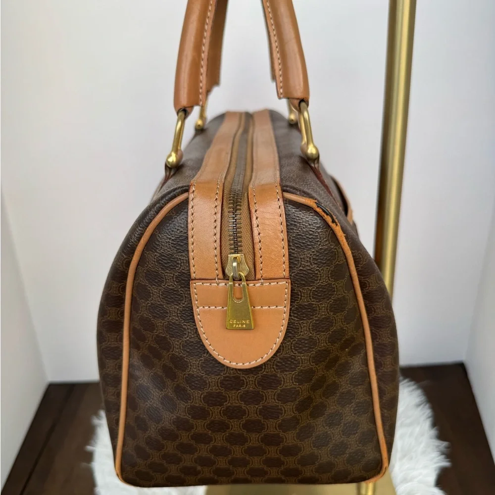 Celine Brown and Tan Coated Canvas Travel Satchel